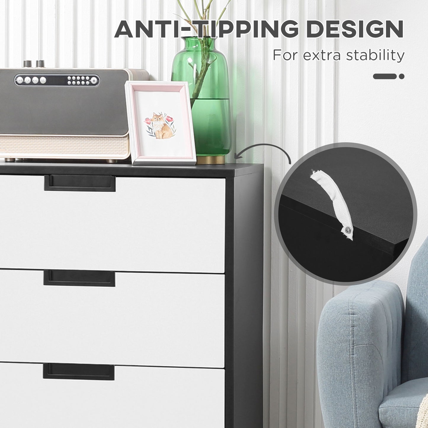 Coraniva White And Black Bedroom Furniture Set With Wardrobe Chest Of Drawers And 2 Bedside Tables