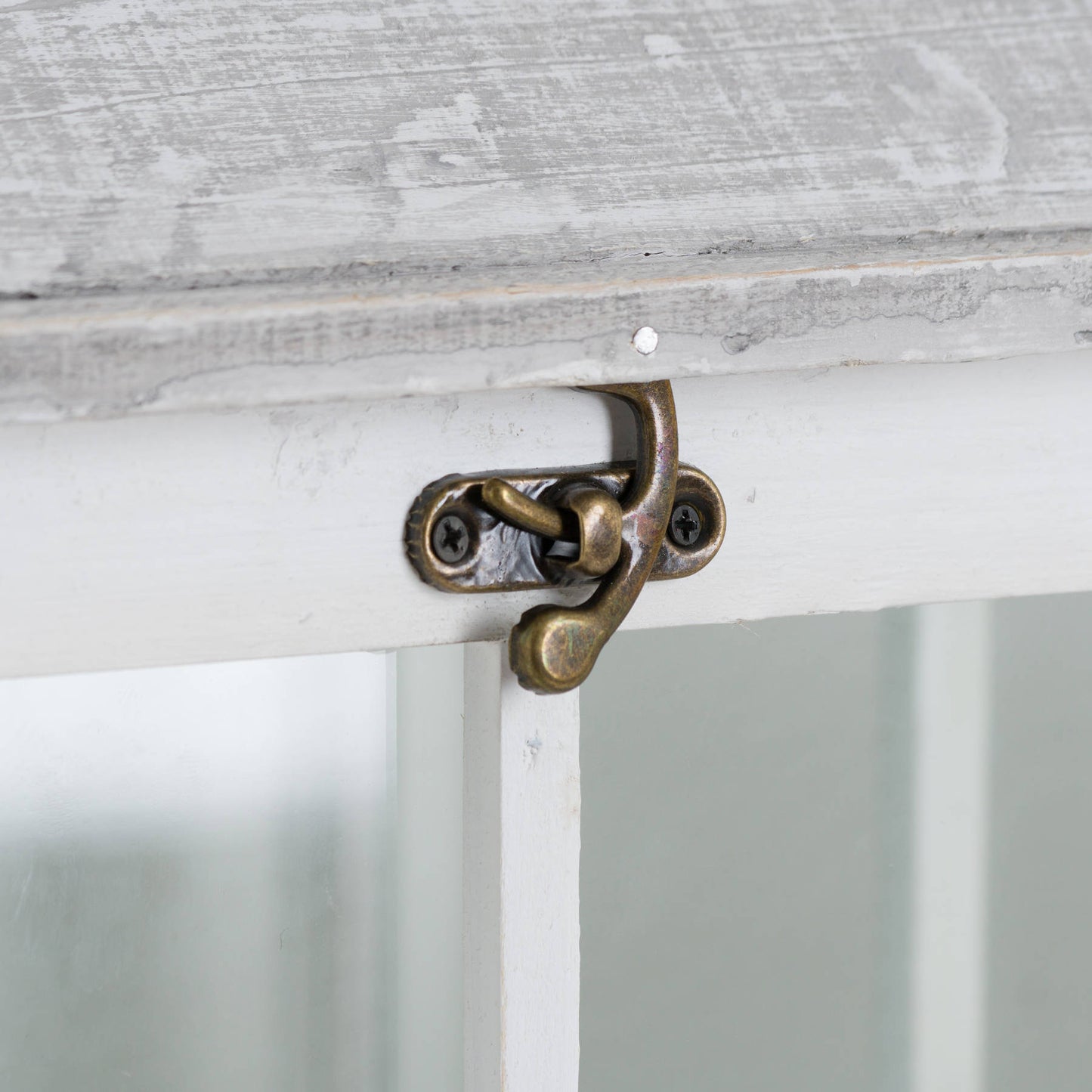 Set Of 3 White Washed Rustic Wood and Glass Panel Lanterns With Open Top