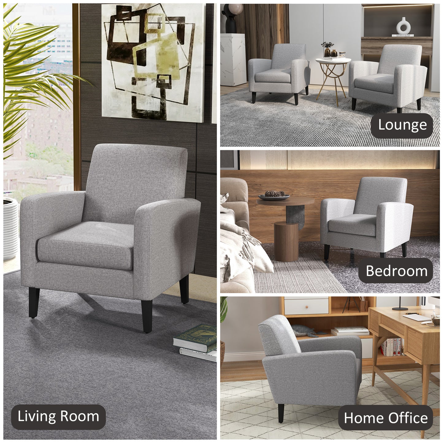 Nimi Set Of 2 Light Grey Modern Accent Chairs With Black Legs