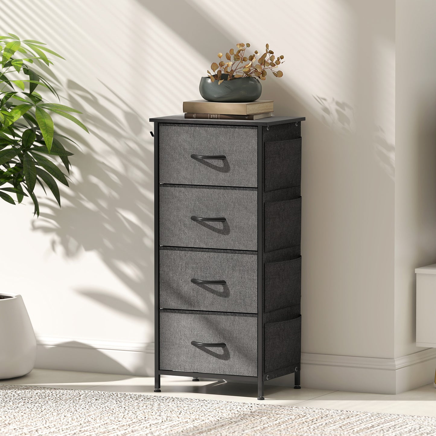 Lolova Fabric And Metal Charcoal Grey 4 Drawer Storage Chest