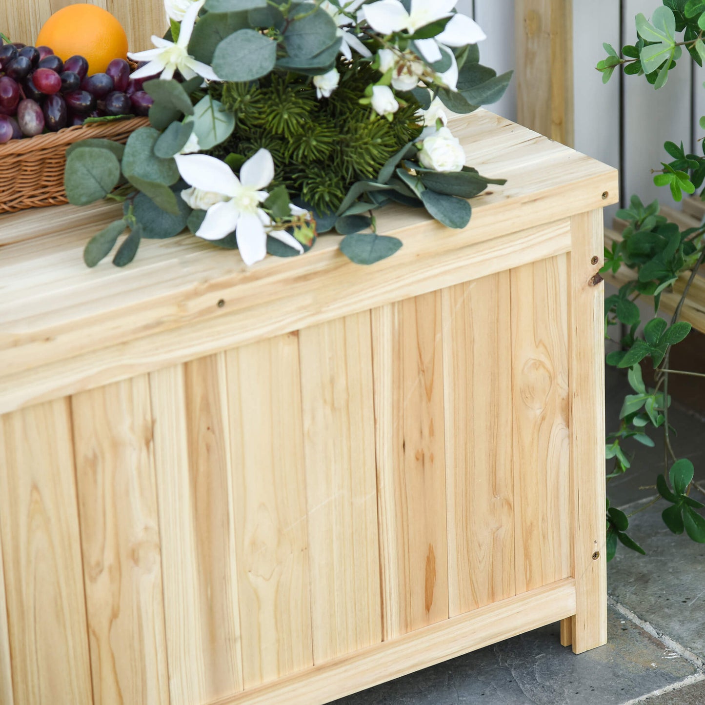 Venamo Wood Natural Outdoor Storage Bench With Lift Up Seat For Garden