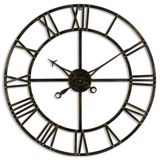 100cm Large Antique Brass Roman Numerals Open Frame Clock