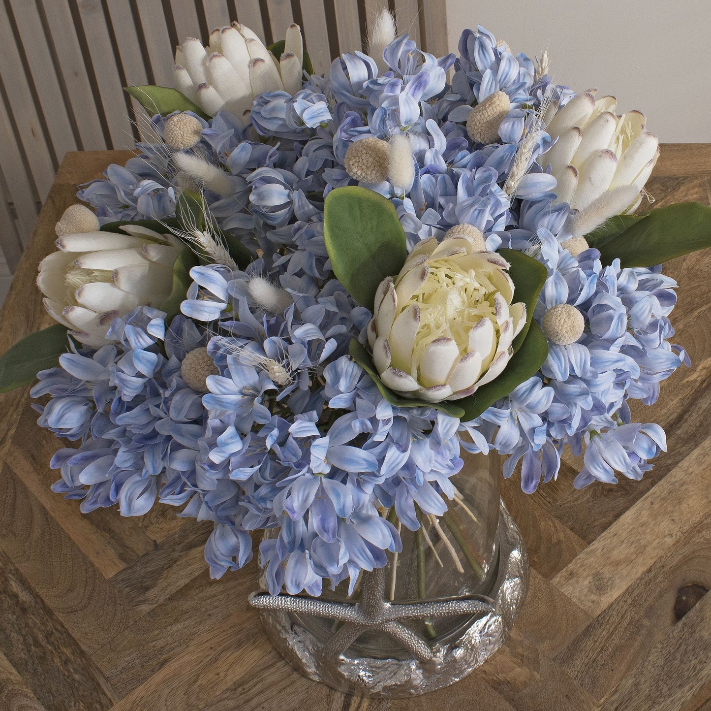 Set of 3 Artificial Flowers Closed White Protea Stems