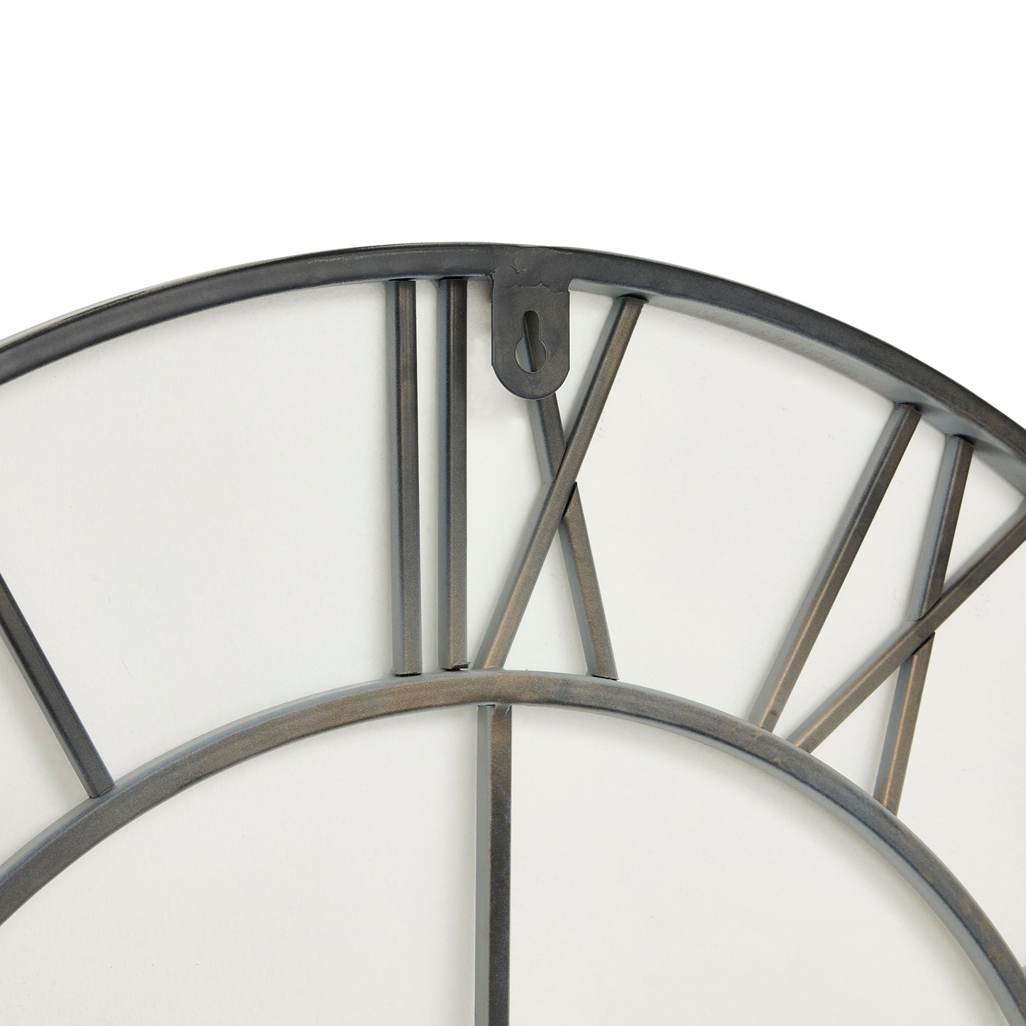 Minimalist Grey Metal Open Frame Wall Clock with Roman Numerals