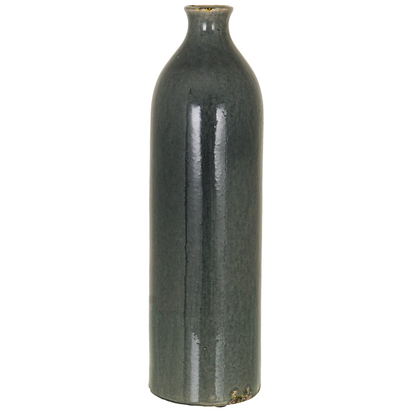 Bloomwood Grey Glazed Tall Bottle Ceramic Vase Narrow Neck Crackle Effect