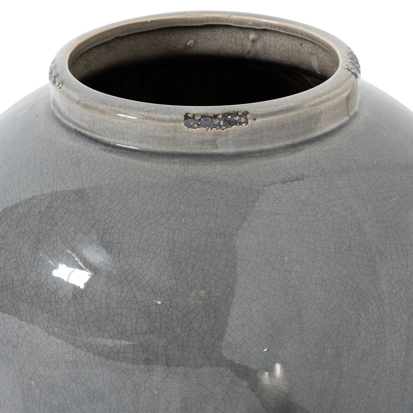 Bloomwood Grey Glazed Round Juniper Ceramic Vase Crackle Effect