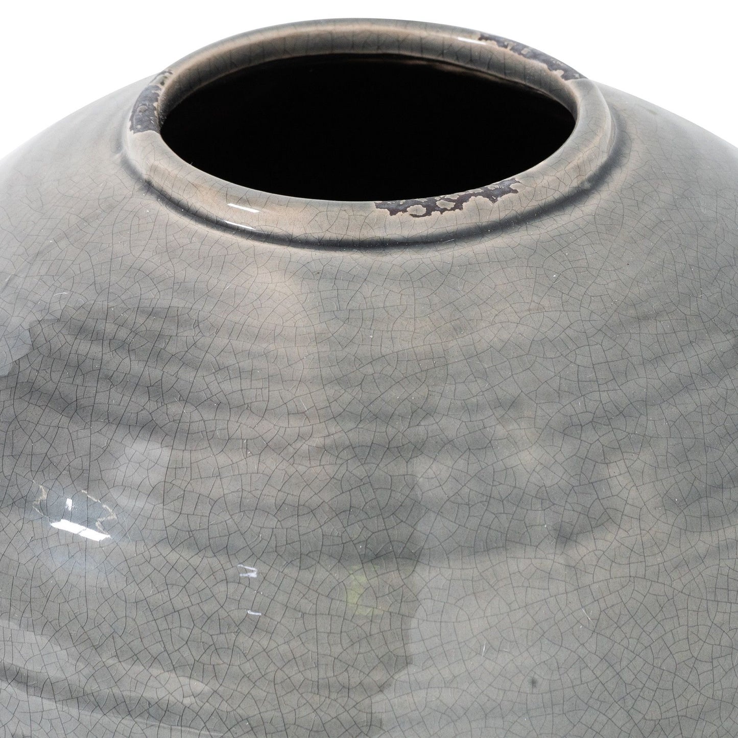 Bloomwood Grey Glazed Round Ceramic Vase Crackle Effect