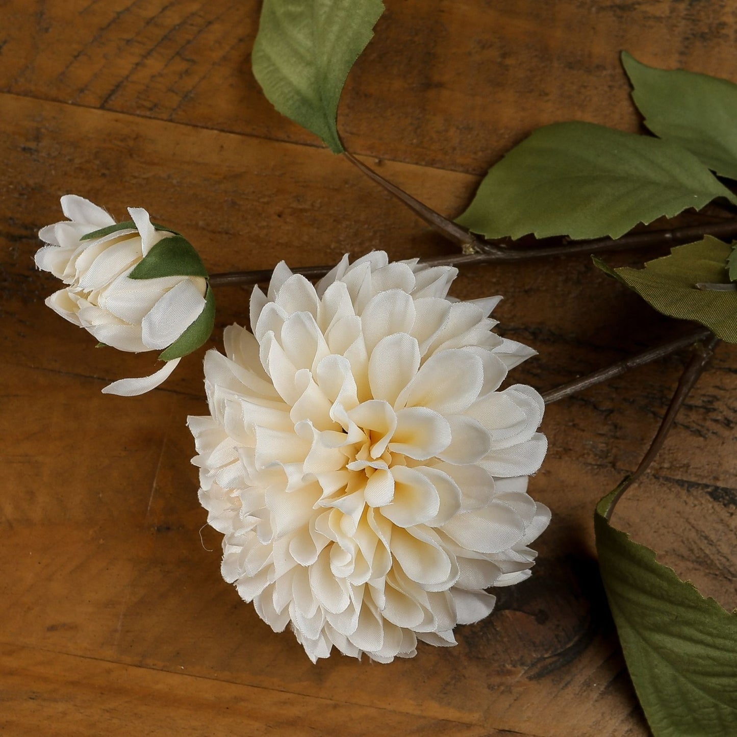 Set of 3 Artificial Flowers White Dahlia Stems
