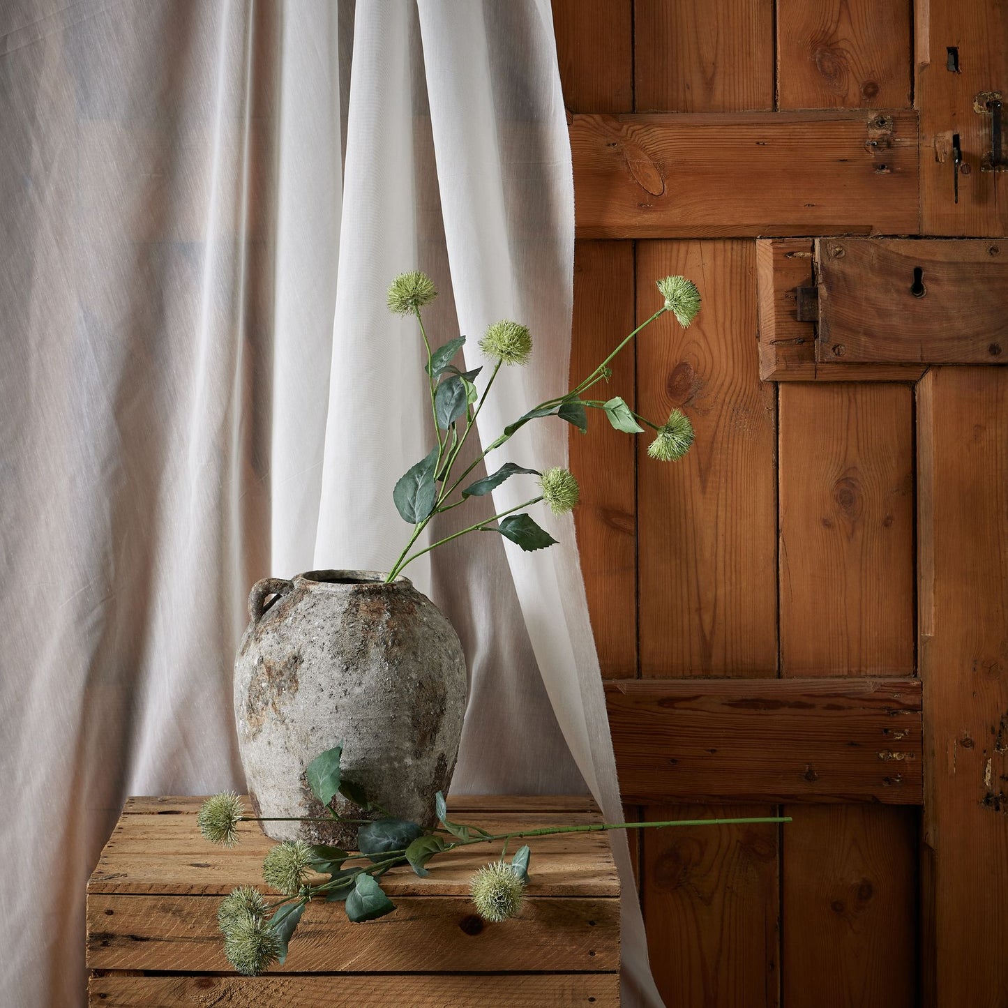 Set of 3 Artificial Flowers Thistle Globe Stems