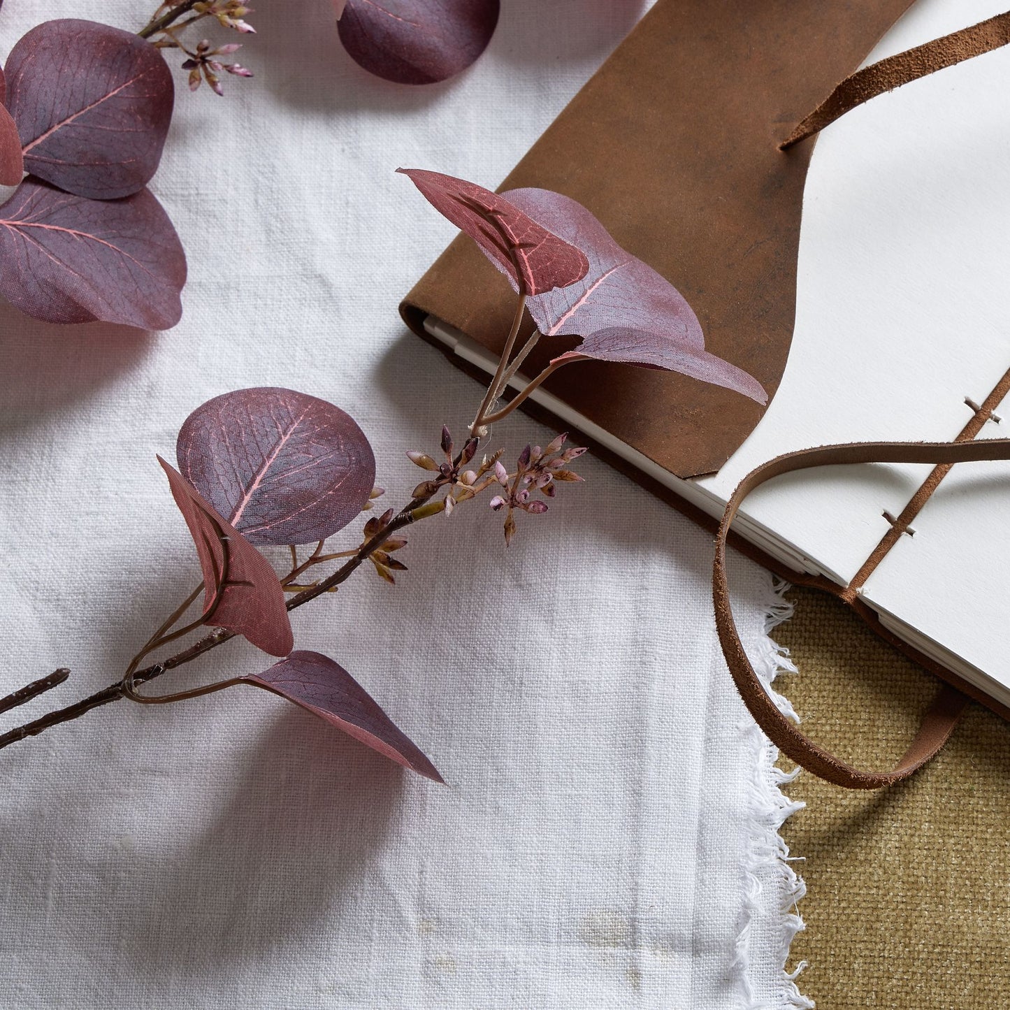 Set of 3 Artificial Flowers Burgundy Berried Eucalyptus Stems