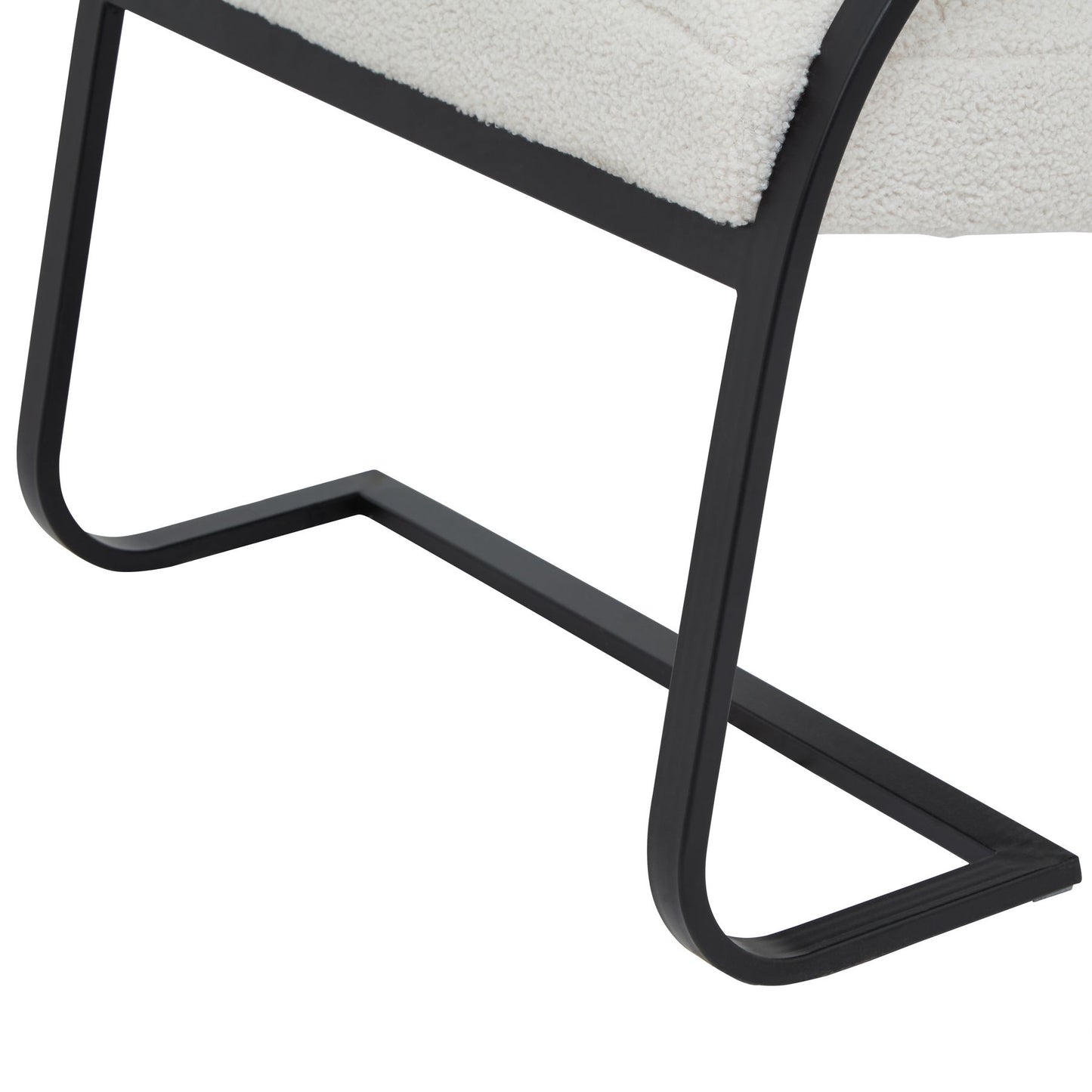 Soft Cream Ribbed Boucle and Black Metal Accent Chair