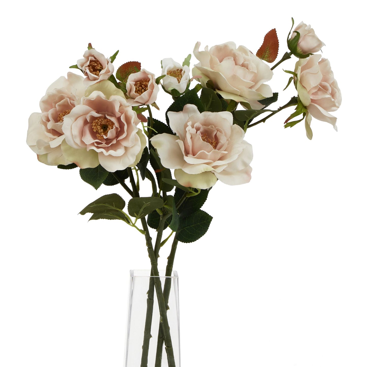 Set of 3 Artificial Flowers Palest Blush Tea Rose Stems