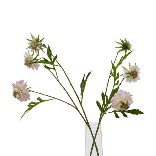Set of 3 Artificial Flowers Pale Pink Scabious Stems