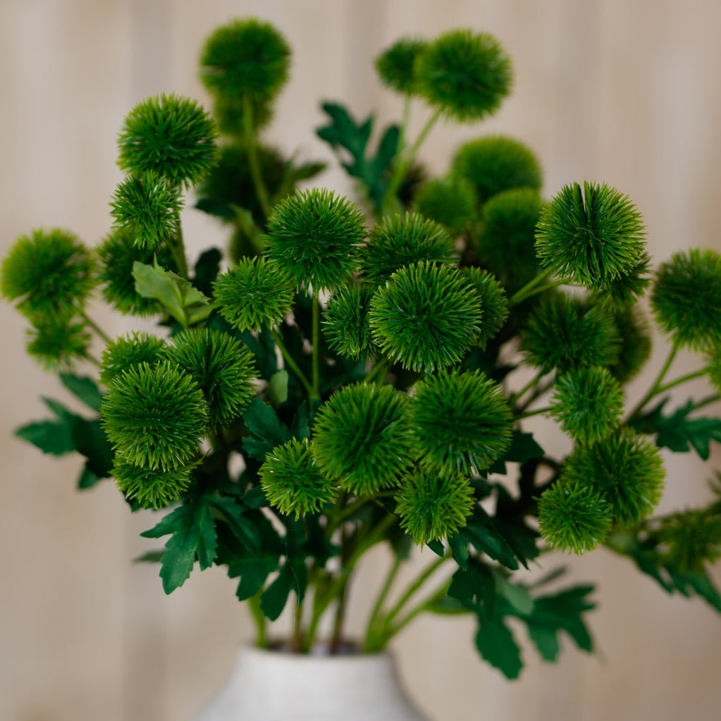 Set of 3 Artificial Flowers Green Globe Thistle Sprays