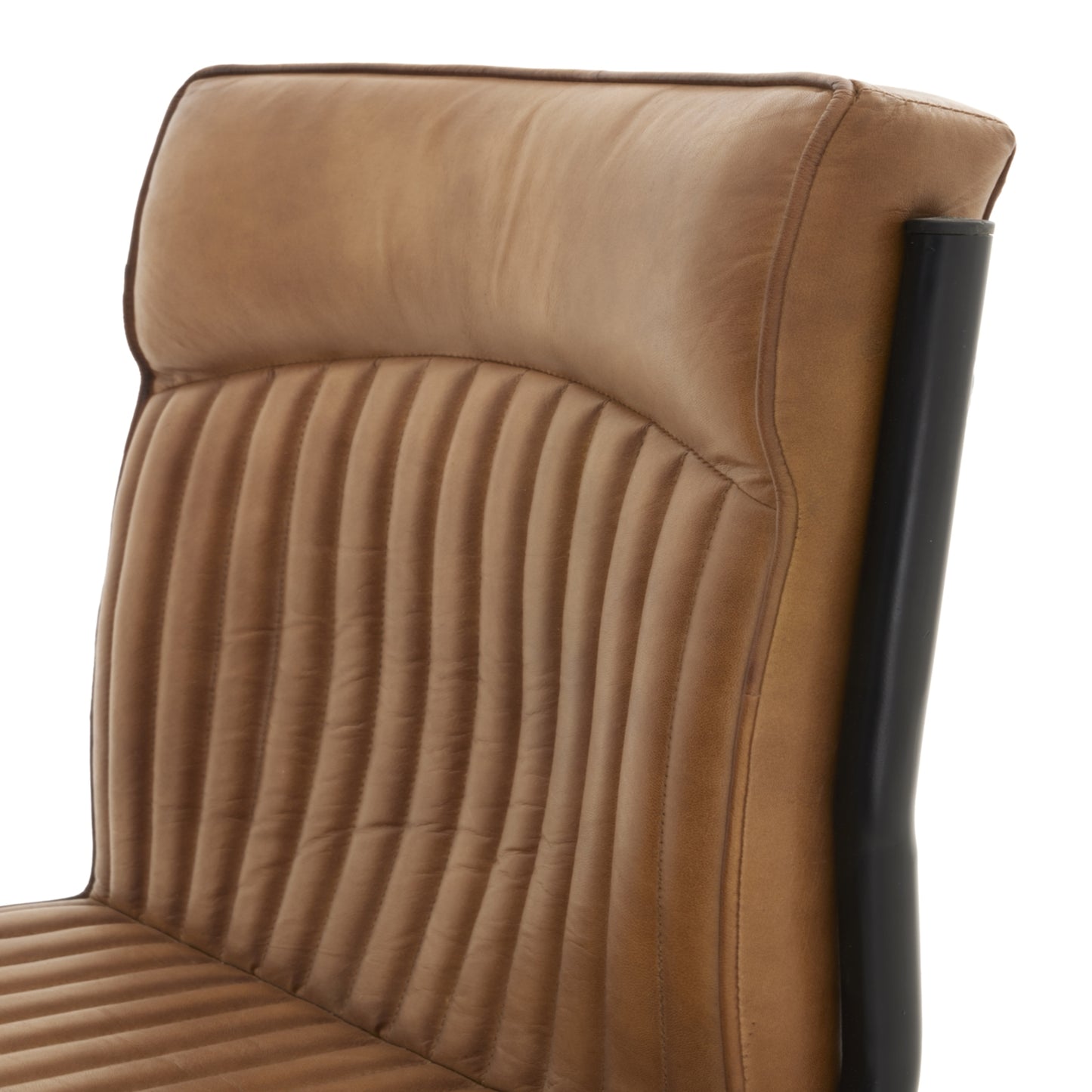 Germain Tan Brown Upholstered Ribbed Leather Dining Chair