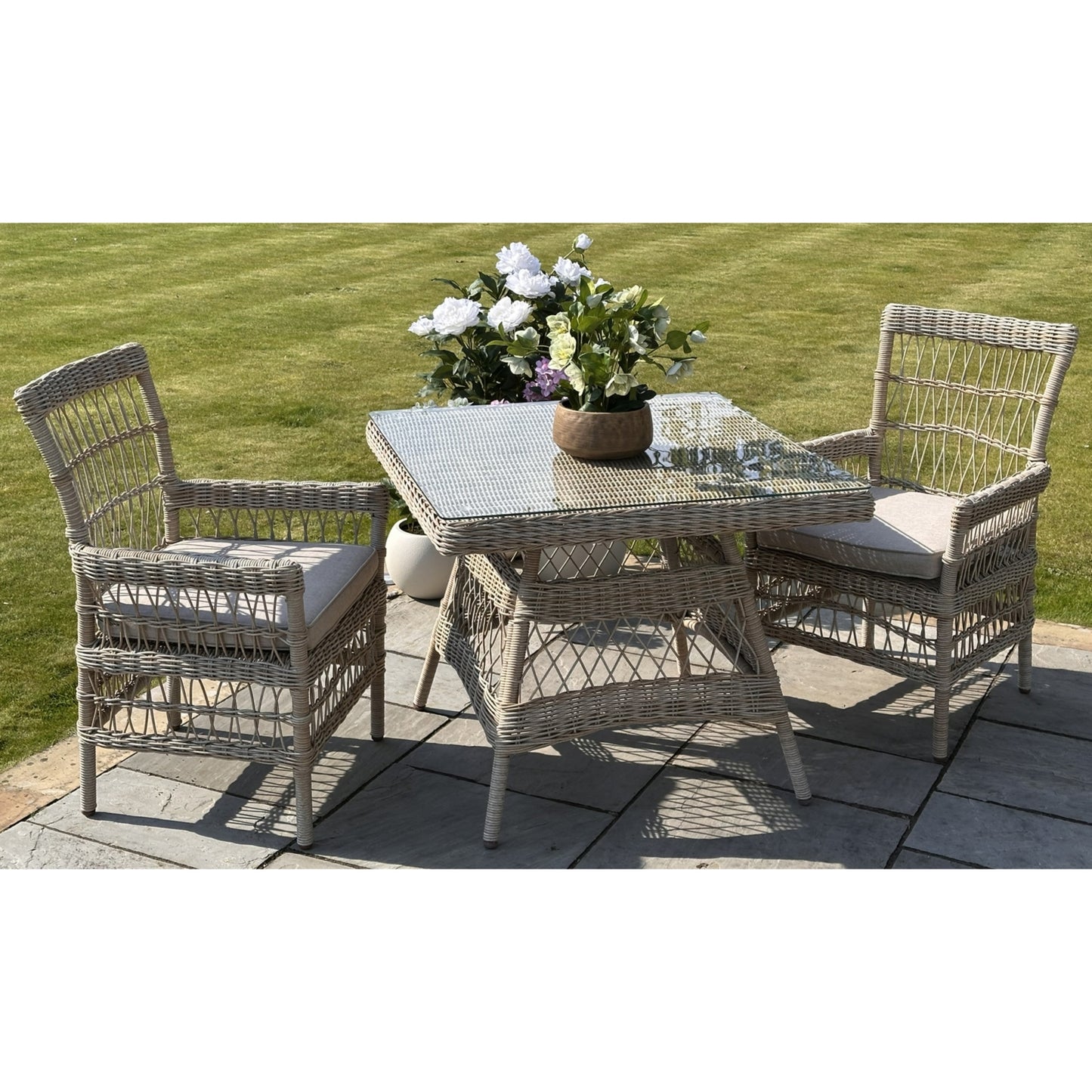 Santorini Outdoor Cream Wicker 4 Seater Dining Set