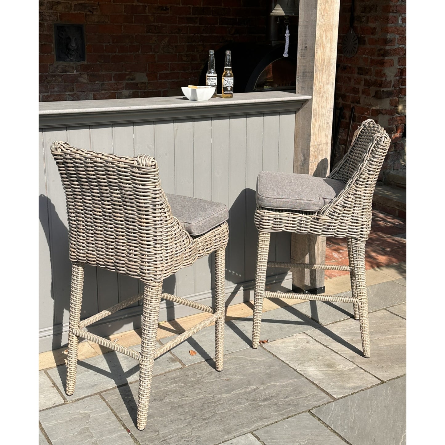 Costa Outdoor Cream Wicker Bar Stool