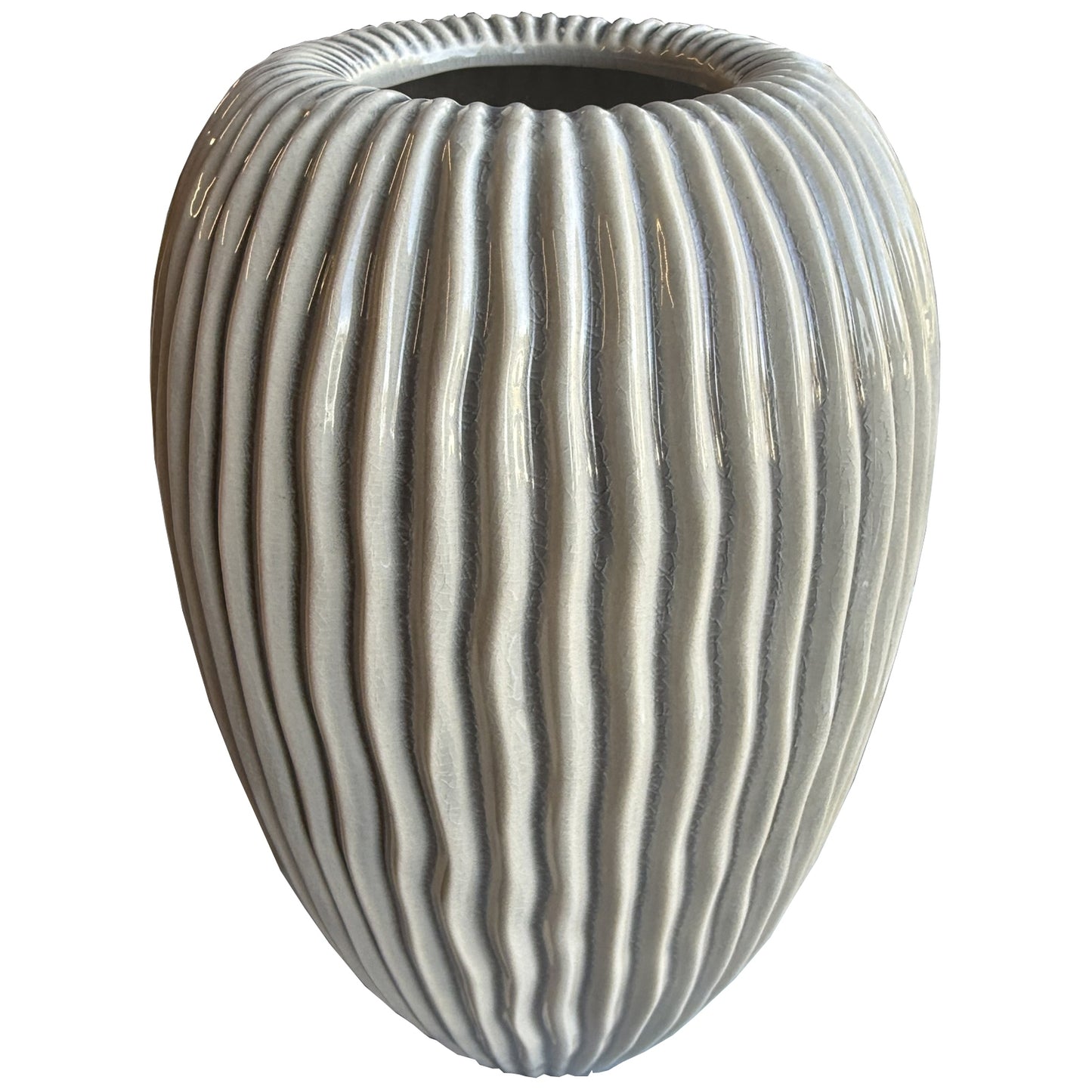 Earthen Collection Large Striped White Ceramic Vase