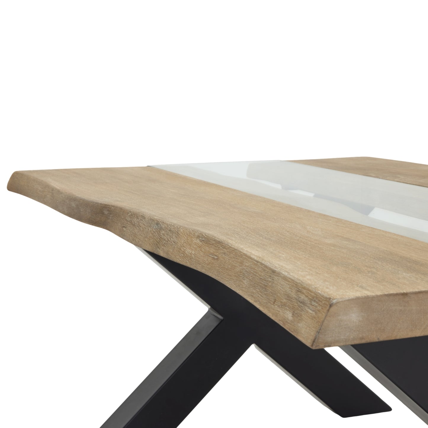 Vouvant Live Edge Light Acacia Wood and Glass Coffee Table