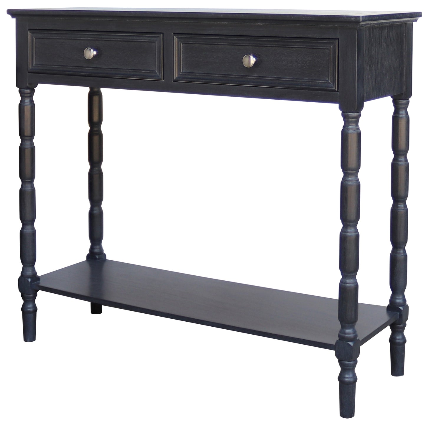 Ploumanach 2 Drawer Black Wooden Console Bottom Shelf