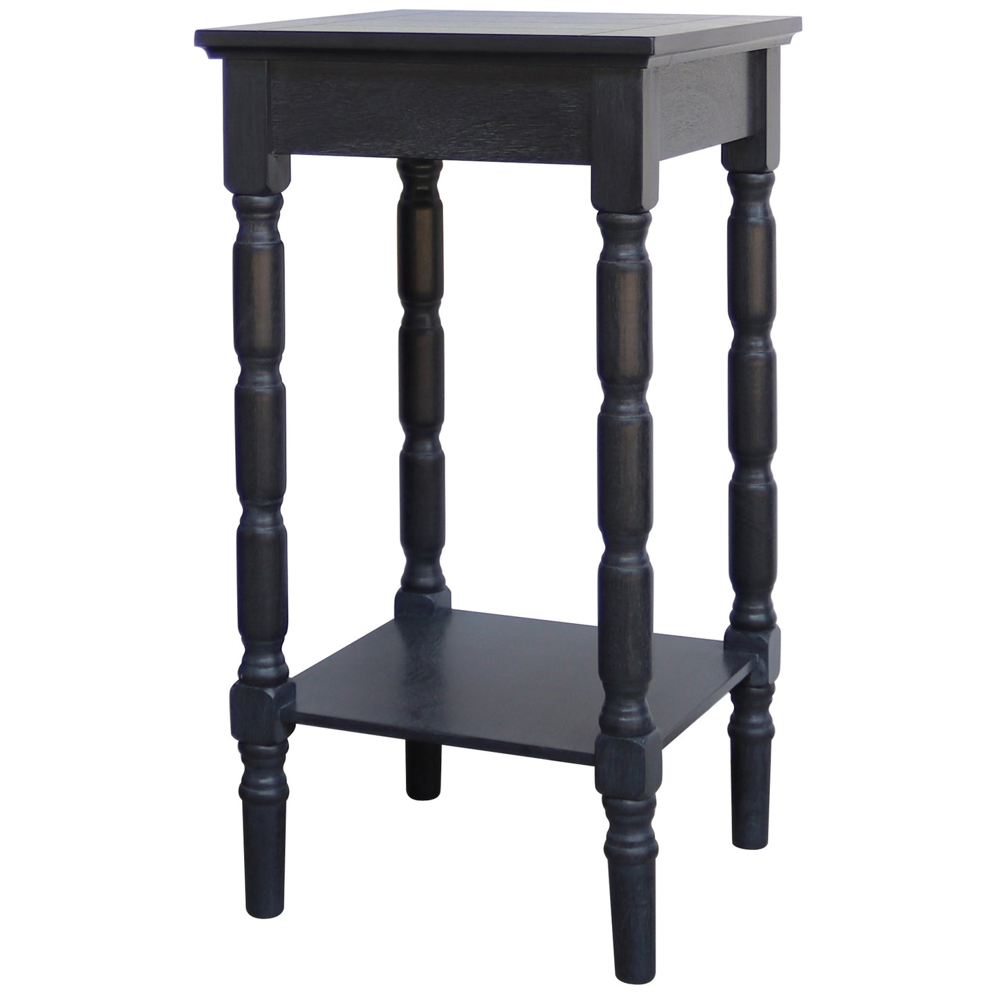 San Antonio Vintage Black Wooden Side Table Bottom Shelf