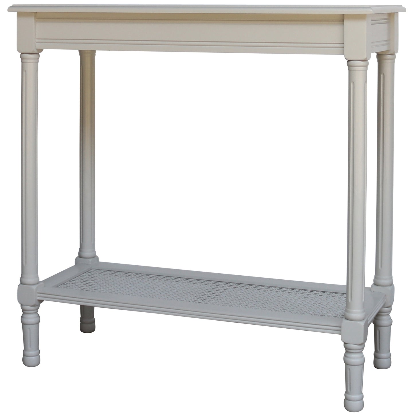 Rochemaure White Console Table Rattan Bottom Shelf