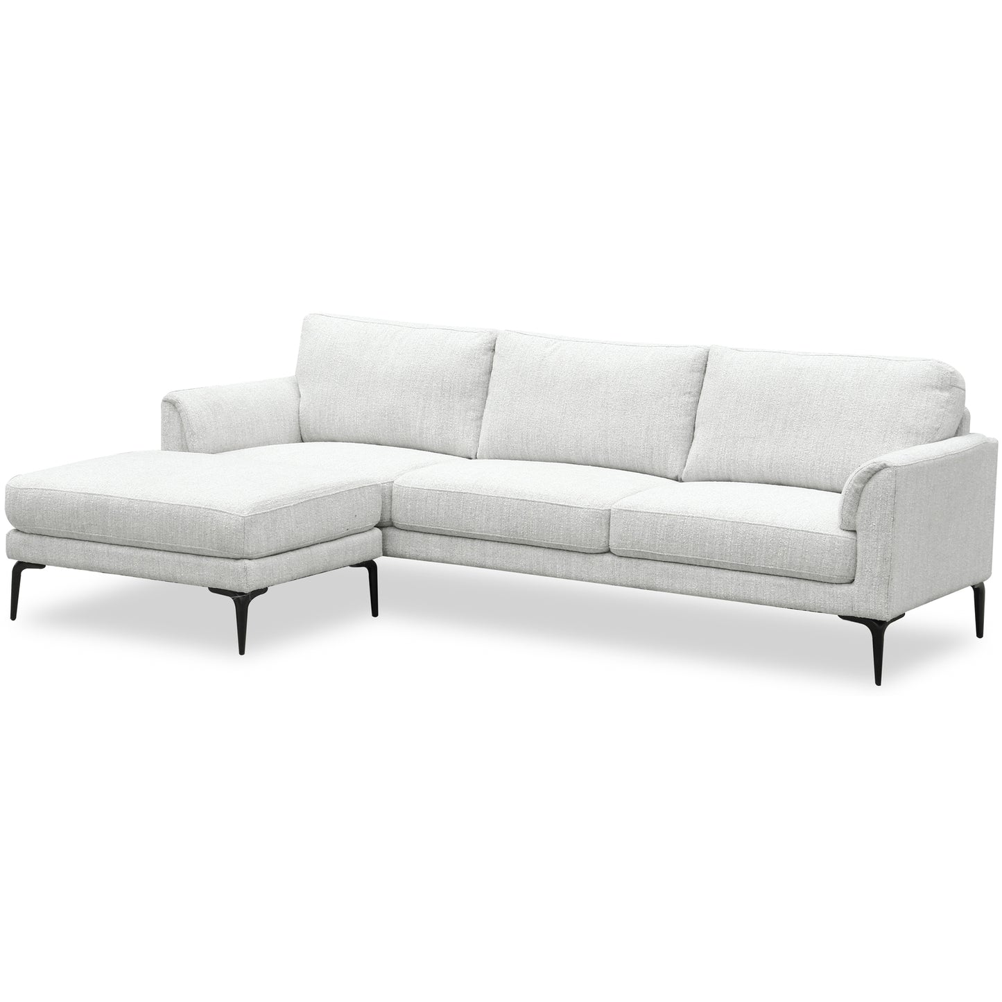 Nashville Minimalist White Upholstered Three Seater Sofar with Footstool Black Metal Legs