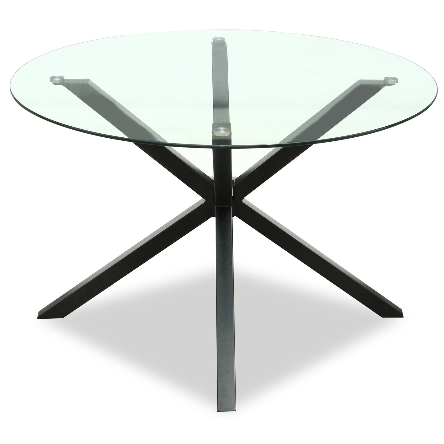 Saignon Round Glass Dining Table industrial Cross X Black Metal Legs
