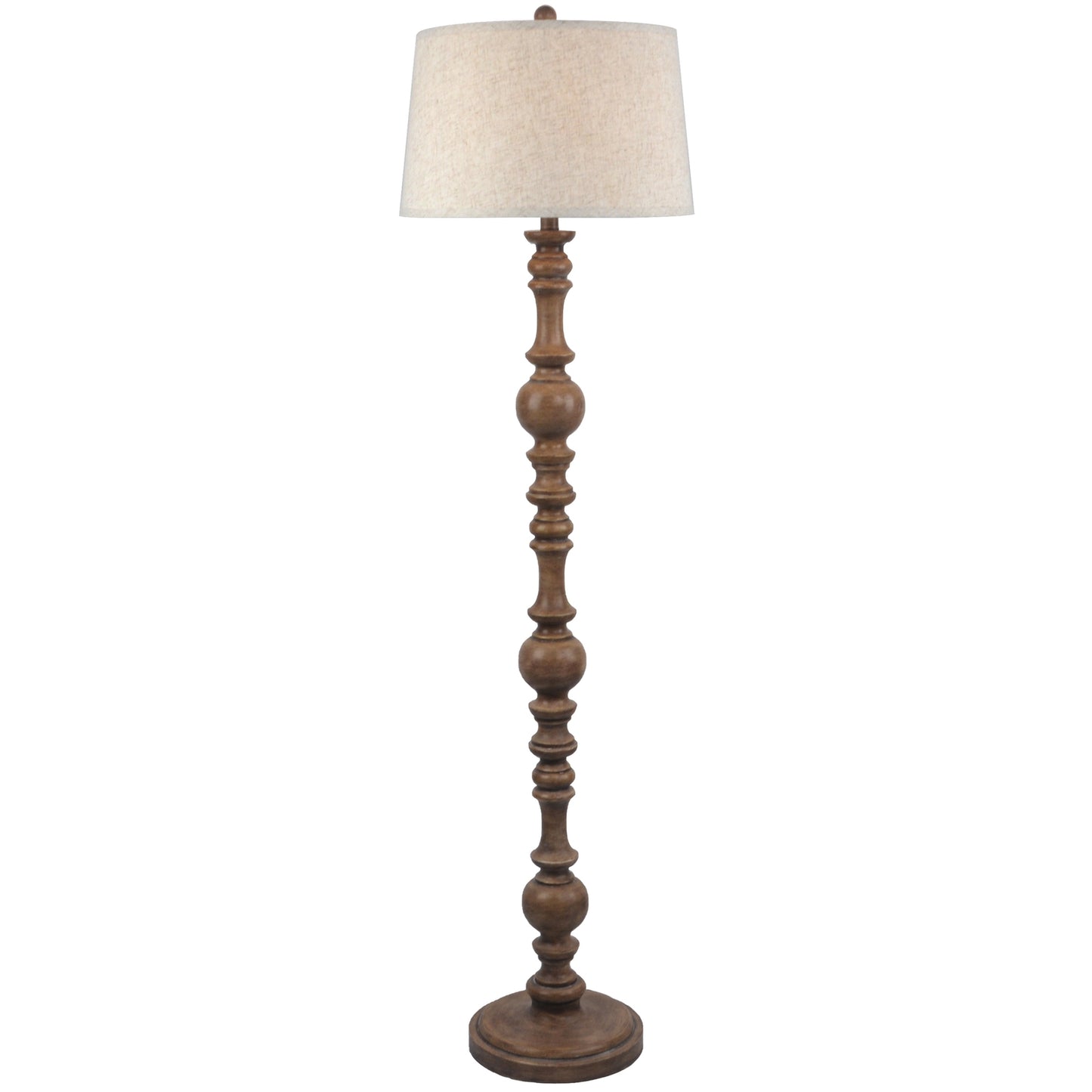 Perouges Slim Wooden Pillar Floor Lamp With Edged Linen Shade