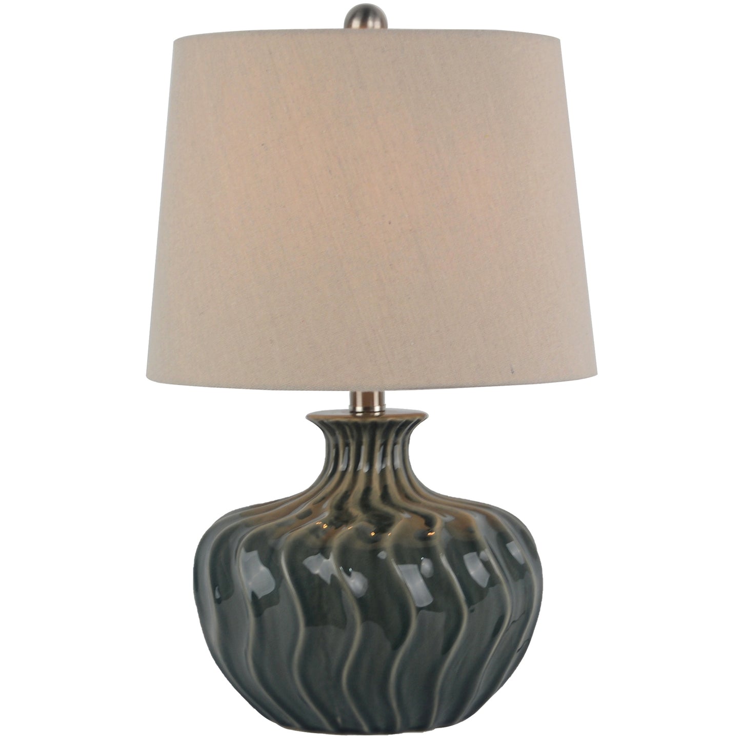 Conques Ribbed Ceramic Table Lamp With Cream Linen Shade