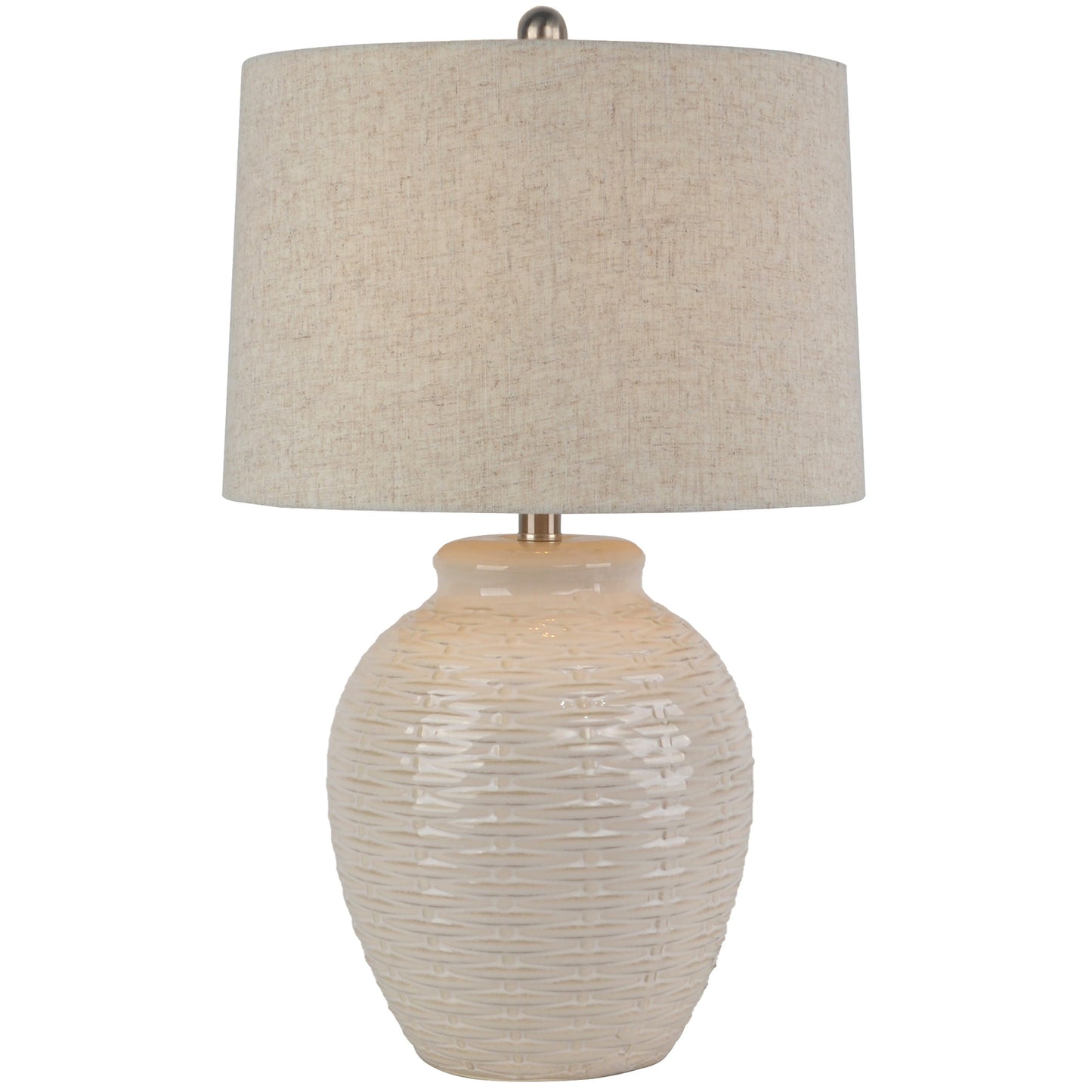 Gordes Basketweave Ceramic Table Lamp With Cream Linen Shade