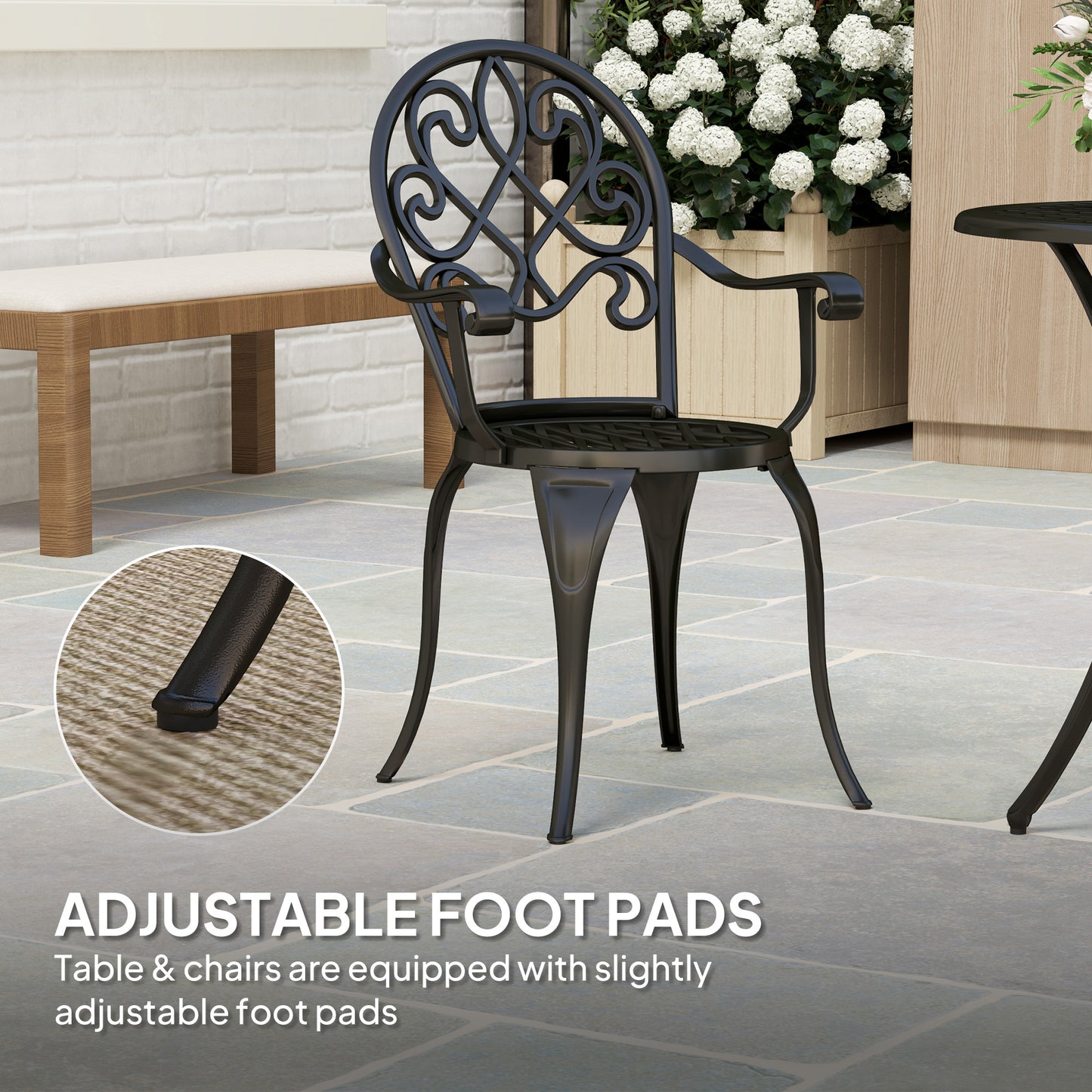 Ninette Aluminium Black 3 Piece Garden Bistro Set