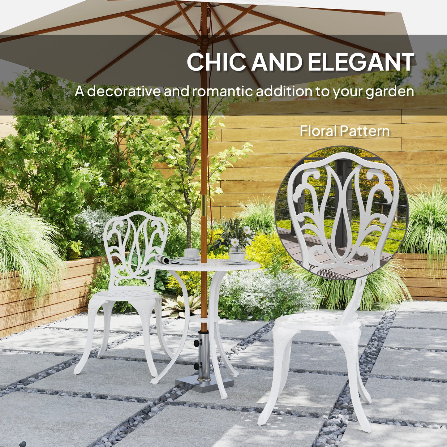 Kafa Cast Aluminium White 3 Piece Garden Bistro Set With Umbrella Hole