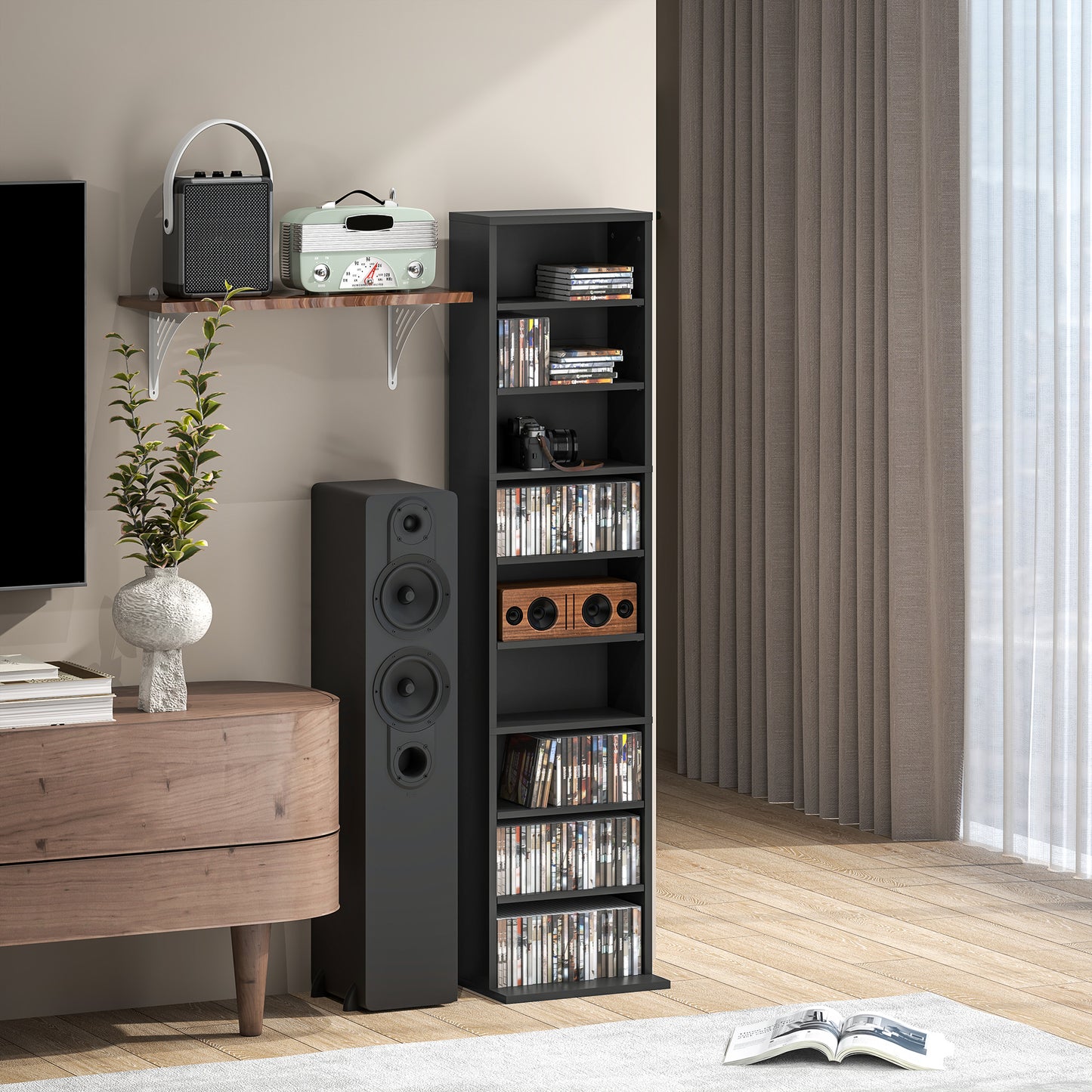 Veka Wood Black Narrow CD Storage Unit With 260 Disc Capacity