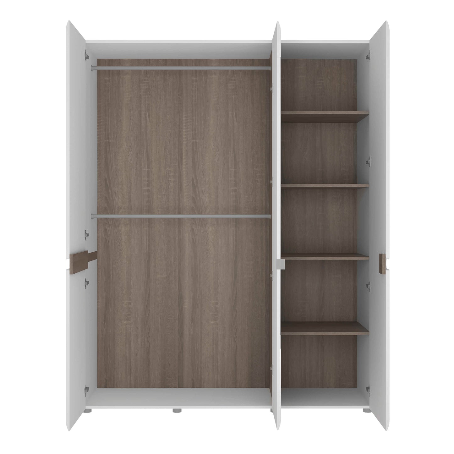Foxwhisk White and Truffle Oak Wood 3 Door Wardrobe with Mirror