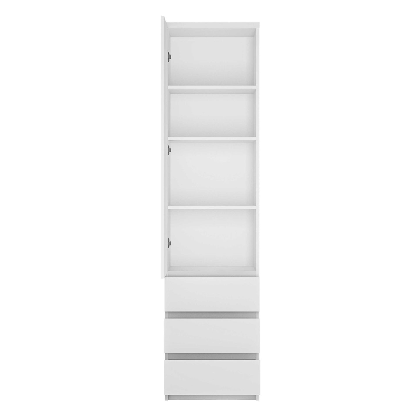 Hemingway White Wooden Tall Narrow 1 Door 3 Drawer Storage Cabinet