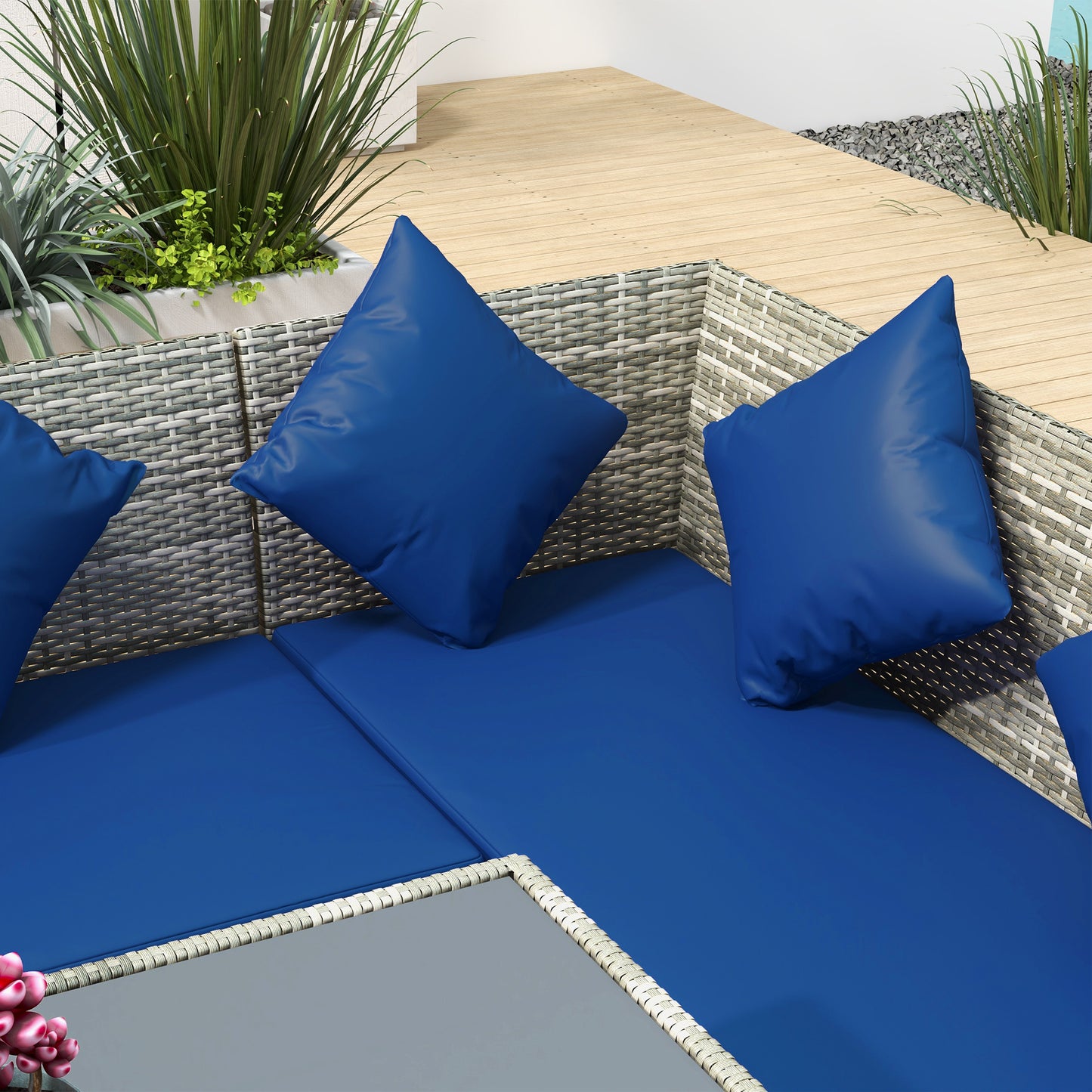 Noro Rattan Dark Blue 5 Piece Outdoor Dining Furniture Set With Cushions