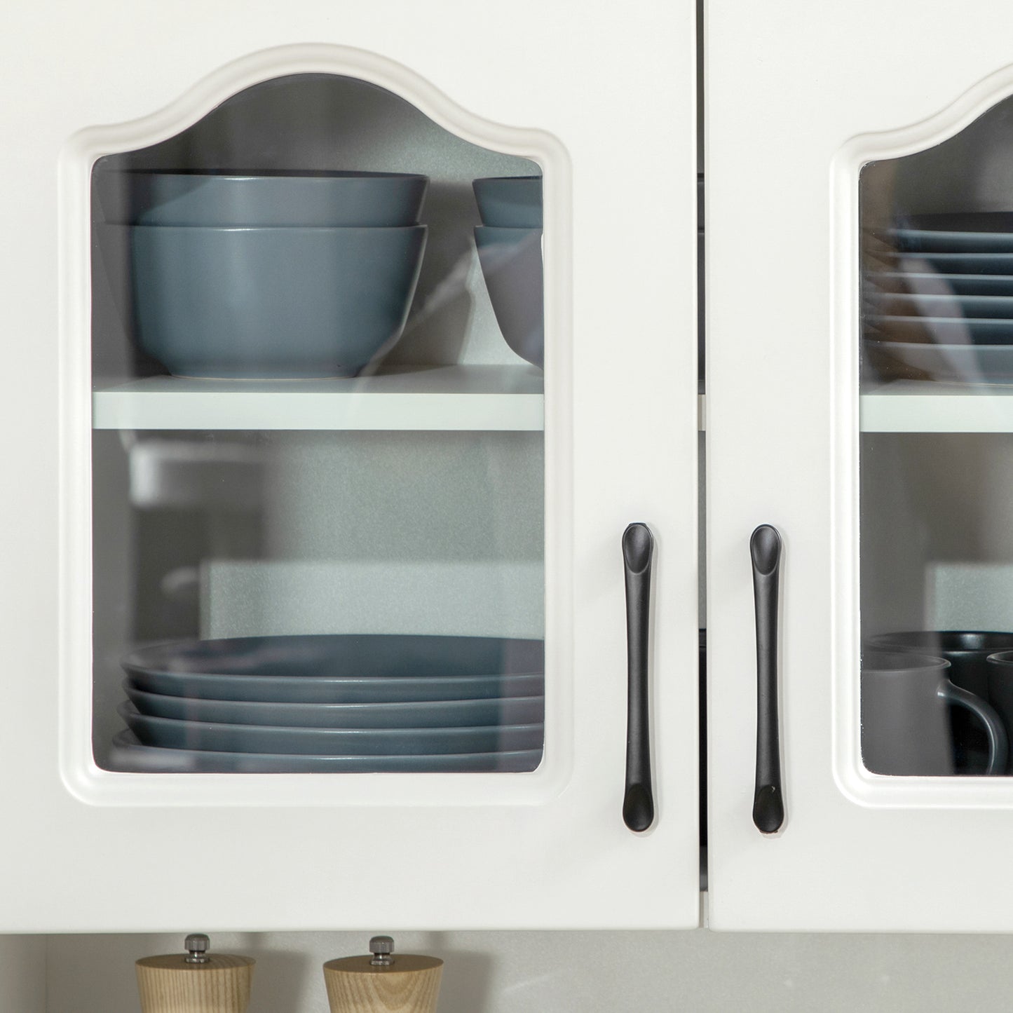 Reluta Tafa Wooden White Tall Kitchen Cupboard With Adjustable Shelves Drawers And OFauxn Counter 168 cm