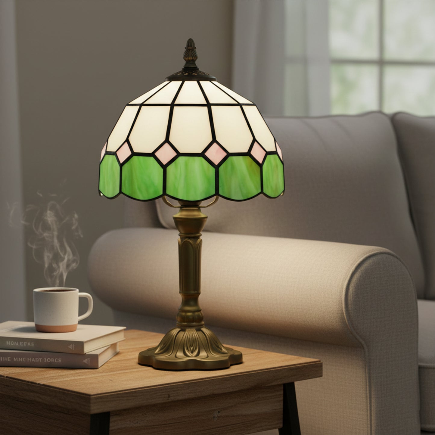 Surosu Glass And Metal White And Green Handmade Art Deco Table Lamp
