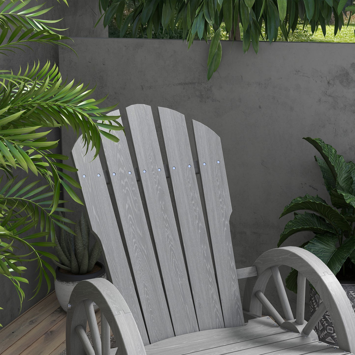 Elna Wood Grey Adirondack Style Outdoor Rocking Armchair With Reclining Back