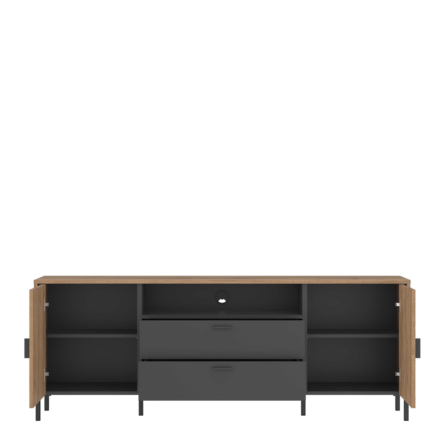 Nightbloom 173cm Grey and Oak Wood Effect Panelled TV Cabinet 2 Door 2 Drawer