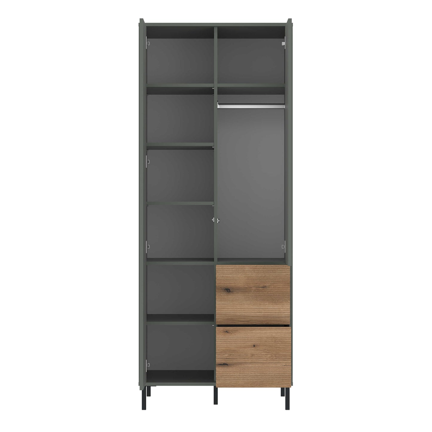 Malmo Olive Green and Natural Oak Wood Wardrobe 2 Door 2 Drawer