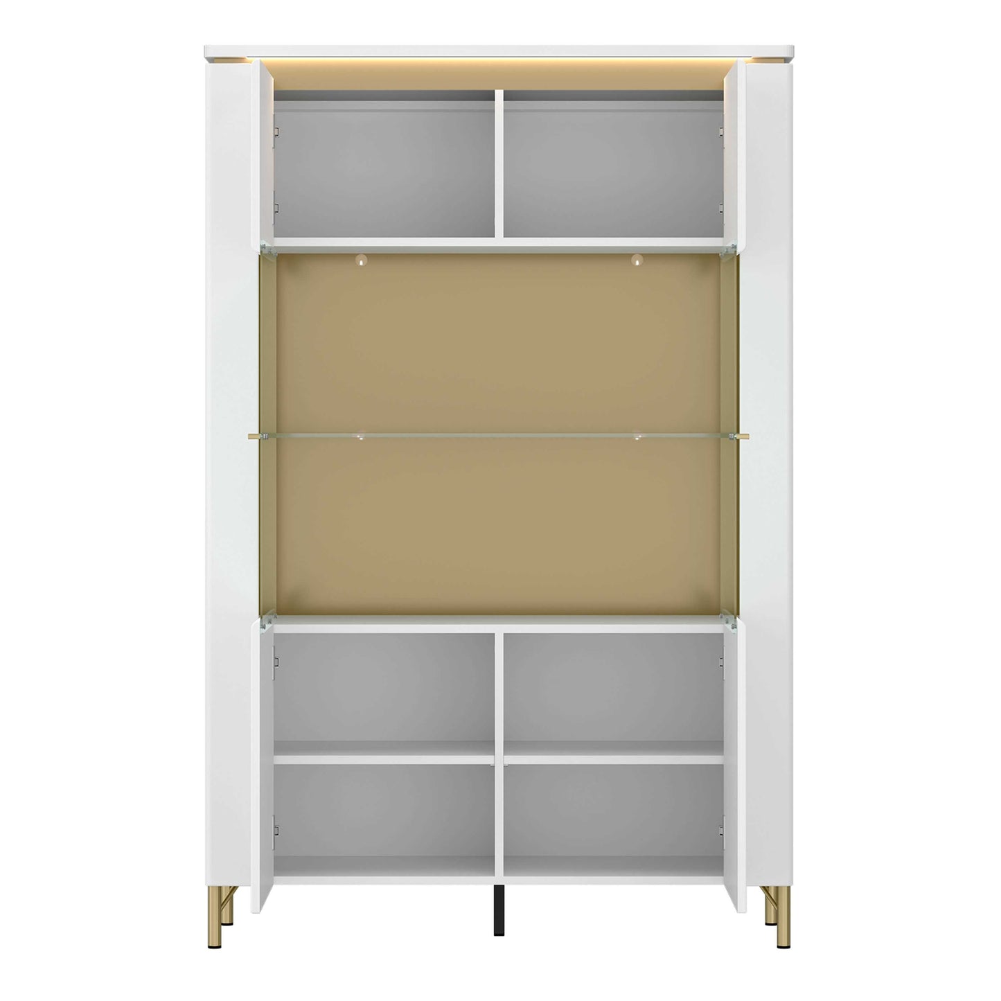 Maribo White 2 Door Display Cabinet Gold Metal Legs