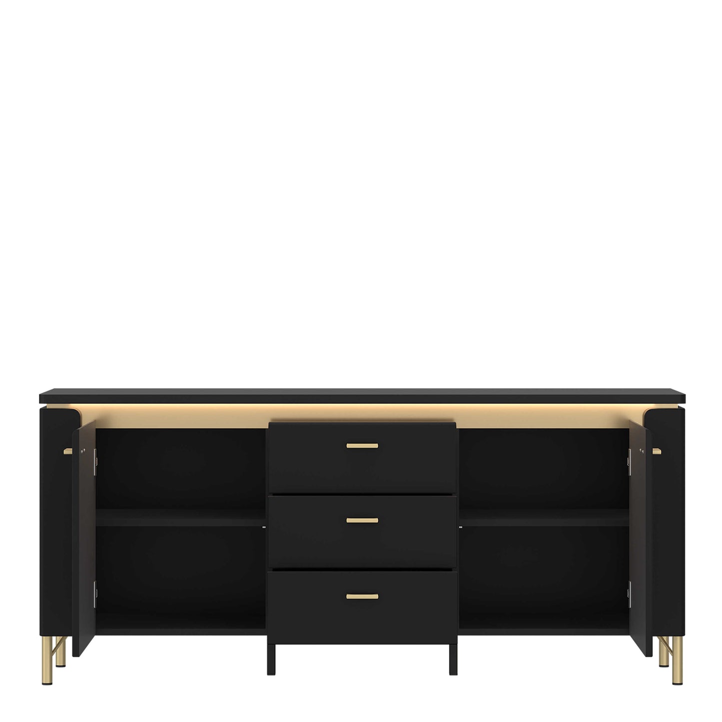 Marslet 155cm Black and Gold TV Cabinet 2 Door 3 Drawer with LED Lights