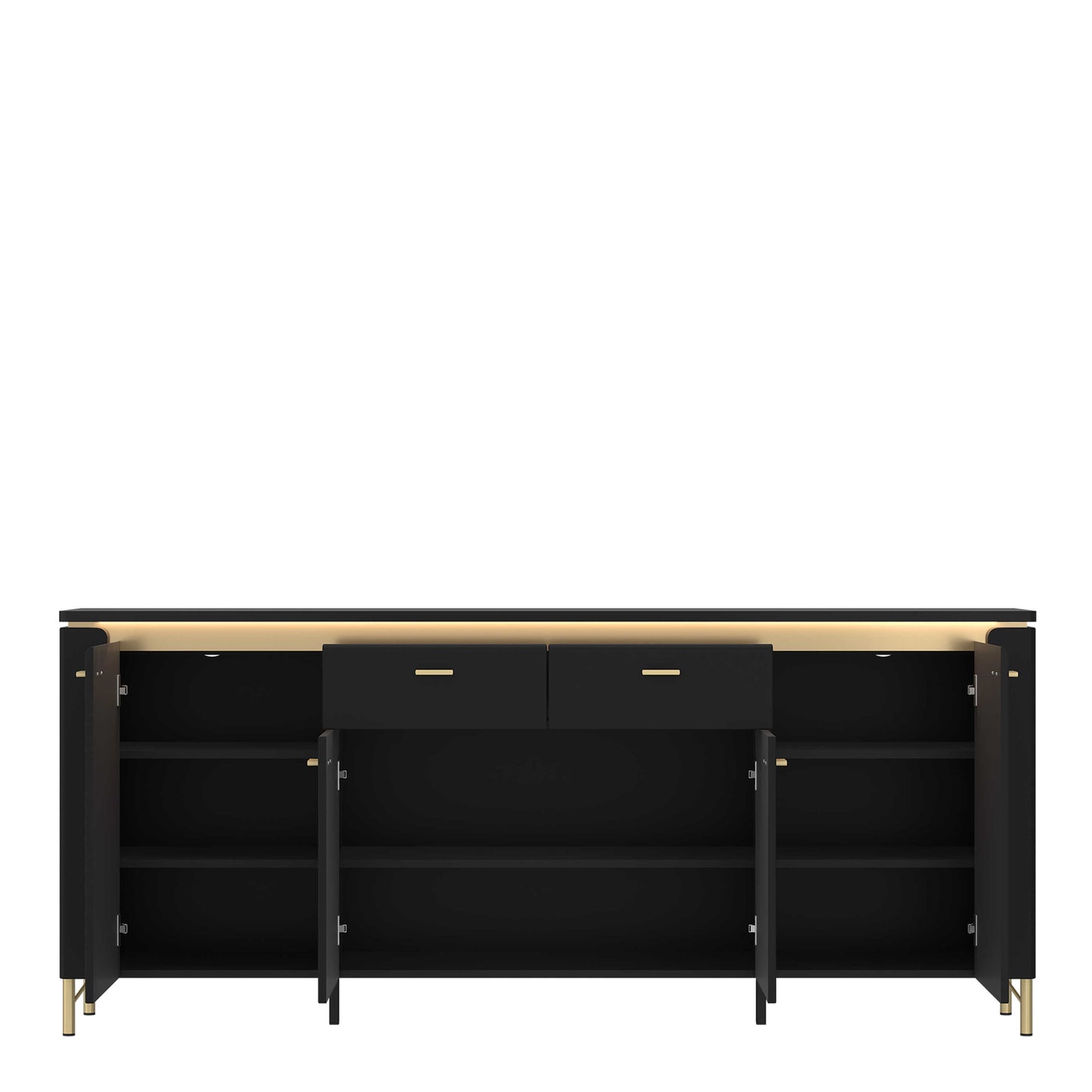 Marslet Black and Gold Sideboard 4 Door 2 Drawer with LED Lights