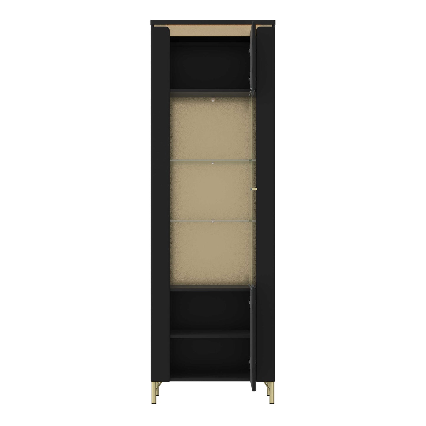 Marslet Narrow Black and Gold Display Vitrin Cabinet 1 Door with LED Lights
