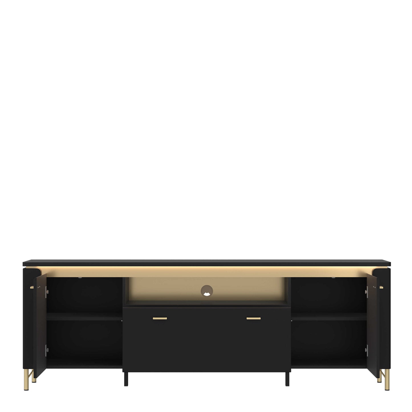 Marslet 200cm Black and Gold TV Cabinet 2 Door 1 Drawer with LED Lights