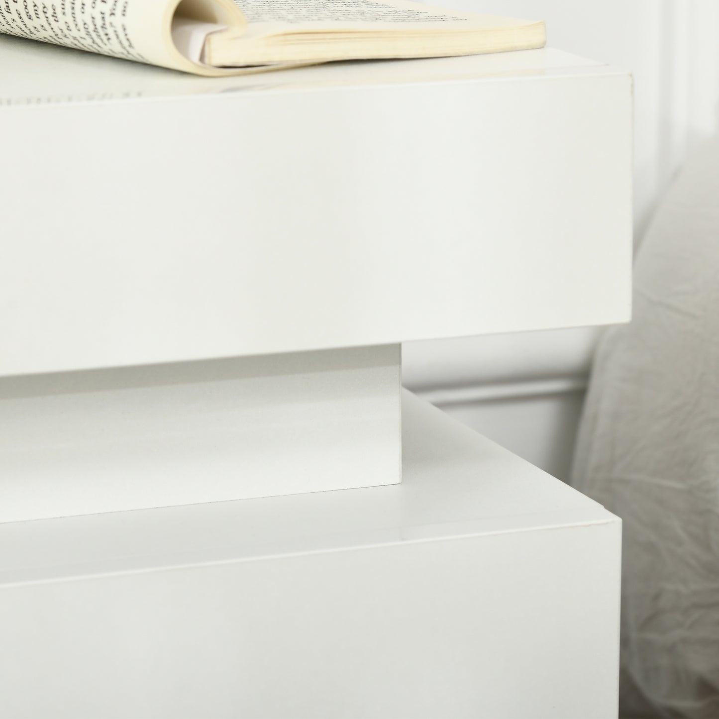 Rema High Gloss White Bedside Table With LED Lighting And 2 Drawer Storage