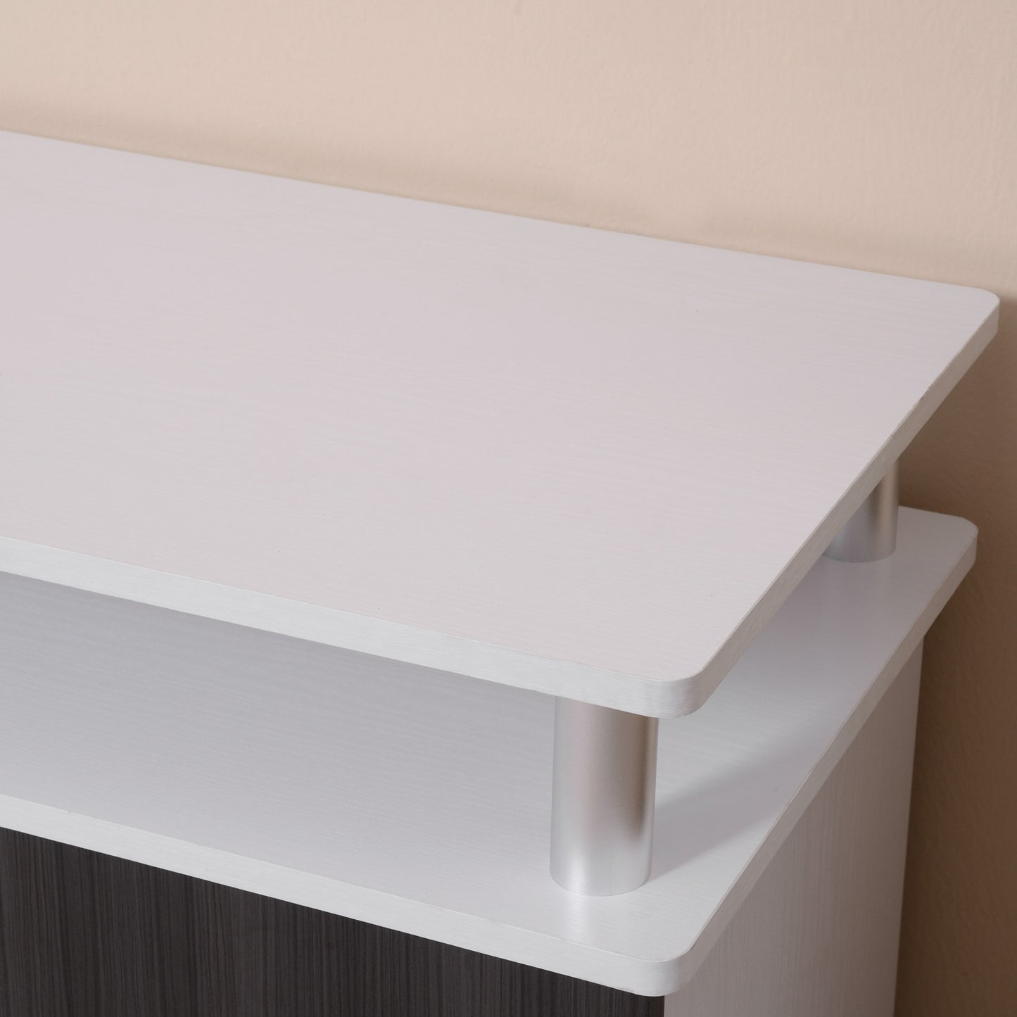 Mihavi 120cm Wooden Grey And White Media Console With Shelf And Cupboards For TVs Up To 50 Inches