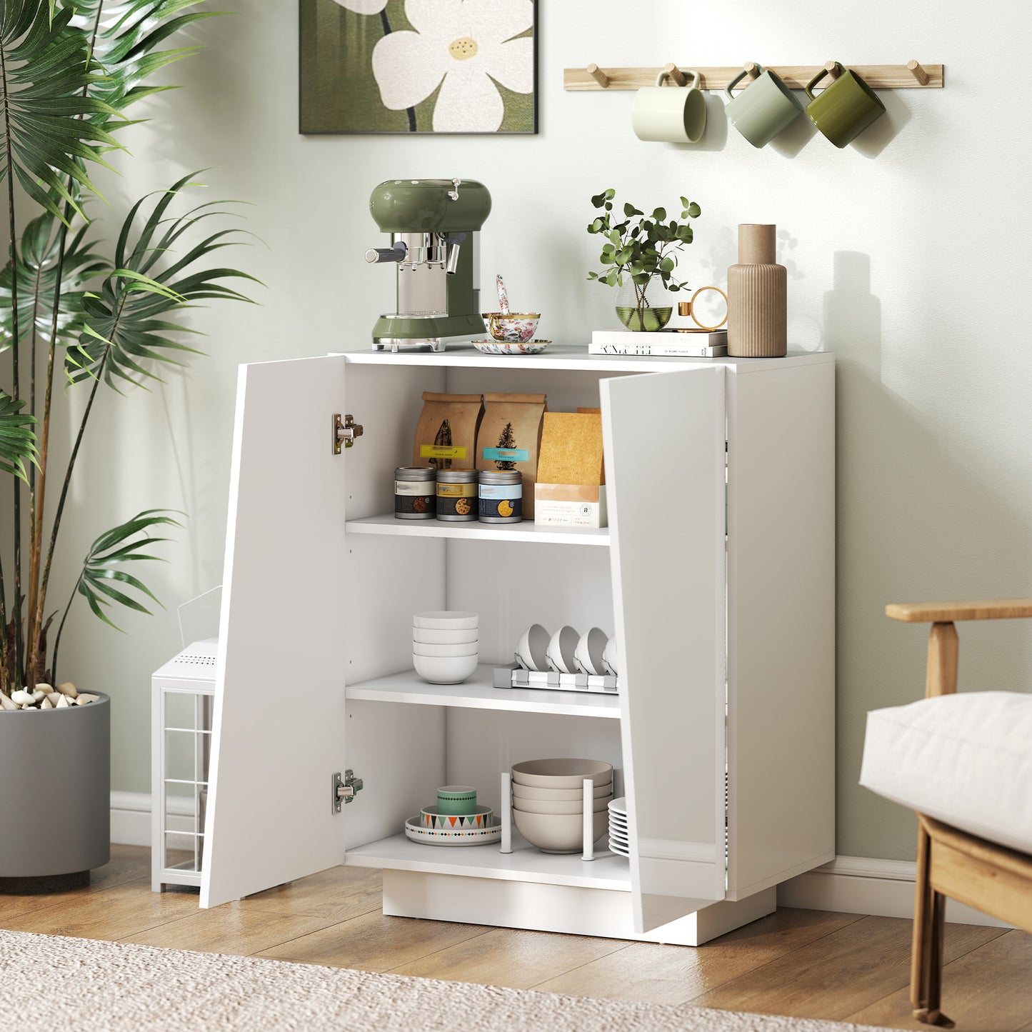 Ranifa Modern High Gloss White Freestanding Storage Cabinet 2 Doors